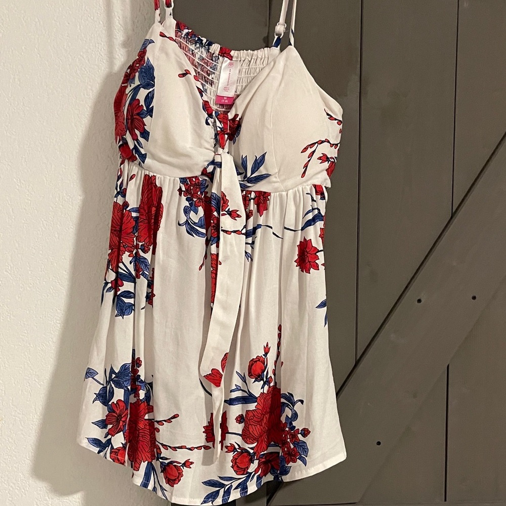 No Boundaries Floral Tank Top in White with Red and Blue